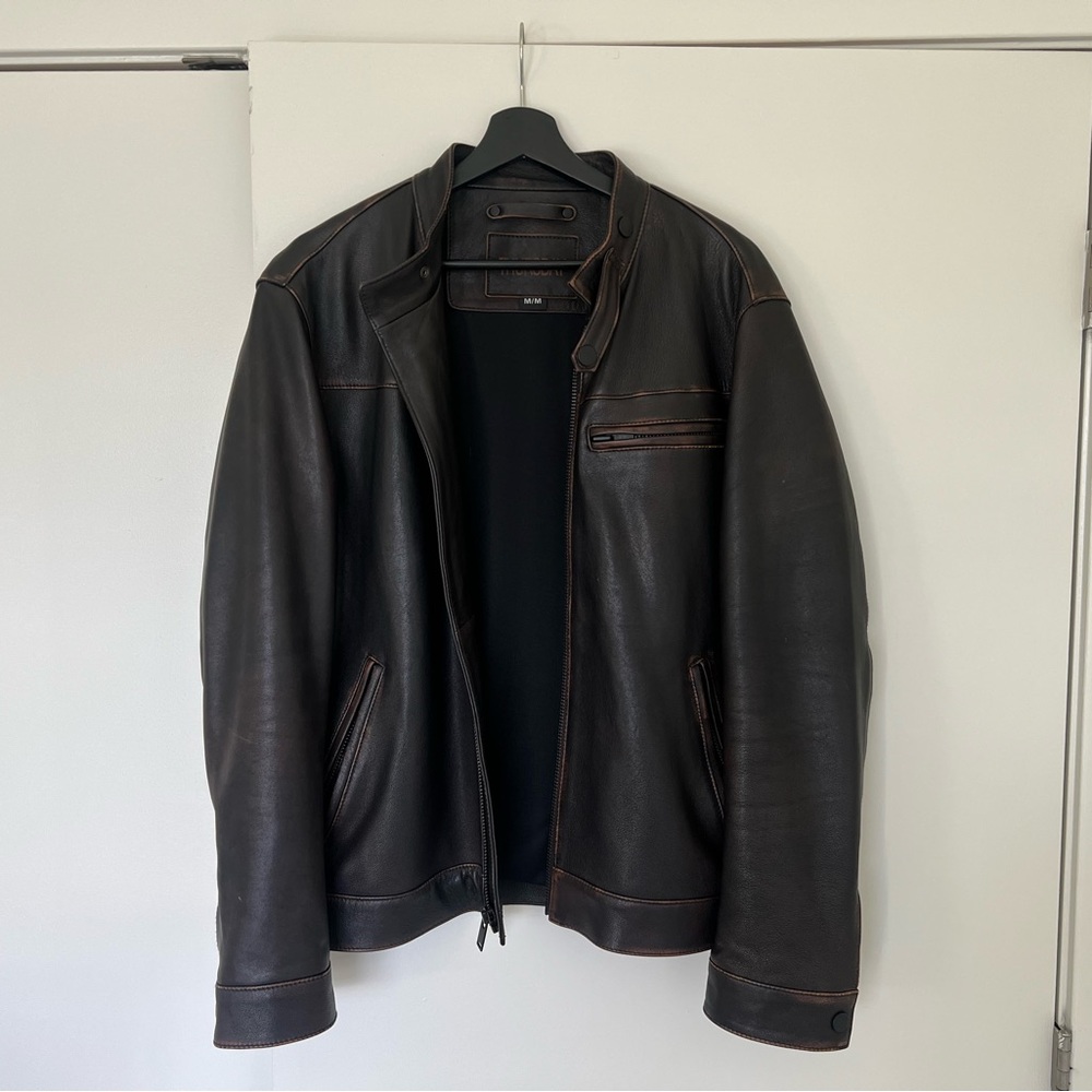 Thursday Boots Leather Roadster Jacket - Black Coffee